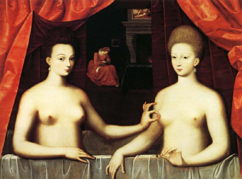 unknow artist Gabrielle d'Estrees and Her Sister,the Duchesse de Villars Spain oil painting art